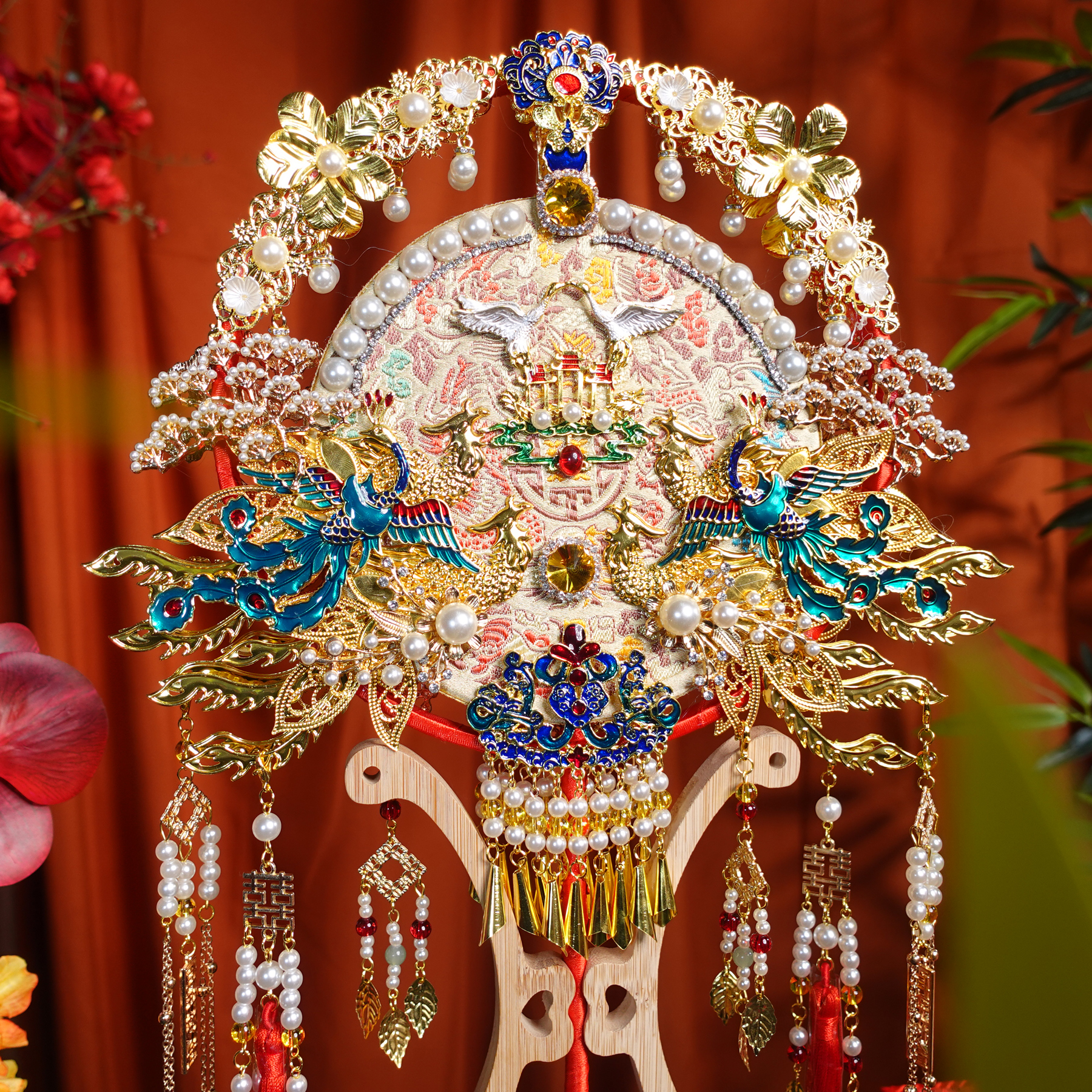 双面双色中式团扇新娘结婚喜扇