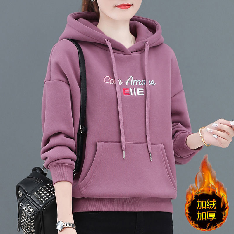 加绒加厚连帽卫衣宽松袋鼠口袋