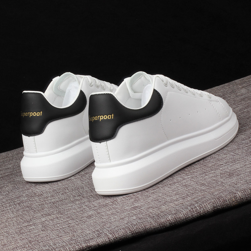 铭麦昆厚底内增高小白鞋男鞋皮面