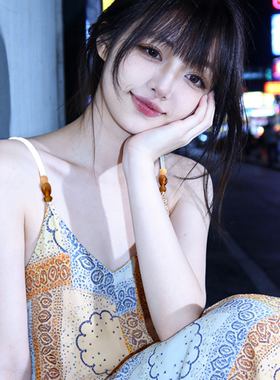 兮兮花颜吊带裙法式裙子夏季新款漏背吊带裙小个子海边度假风长裙
