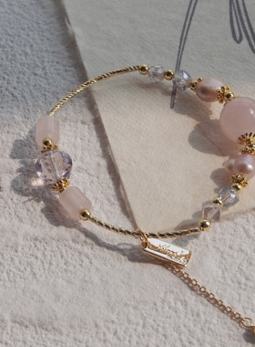 JaR 天然马粉水晶珍珠简约手链梦幻粉唯美百搭手饰闺蜜礼物