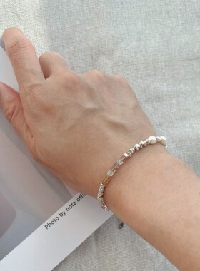 JaR 月光宝石s925银色天然珍珠手链极简风原创设计百搭叠戴手链