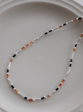 JaR 彩色进口玻璃珠原创小众设计复古百搭锁骨链项链首饰