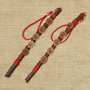 五帝钱桃木挂件东南桃枝棍棒宝宝啼哭夜晚惊吓噩梦护身摆件镇宅