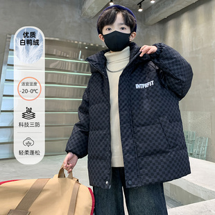 超好看2026新款男童格子羽绒服加厚白鸭绒中大童帅气保暖外套冬装