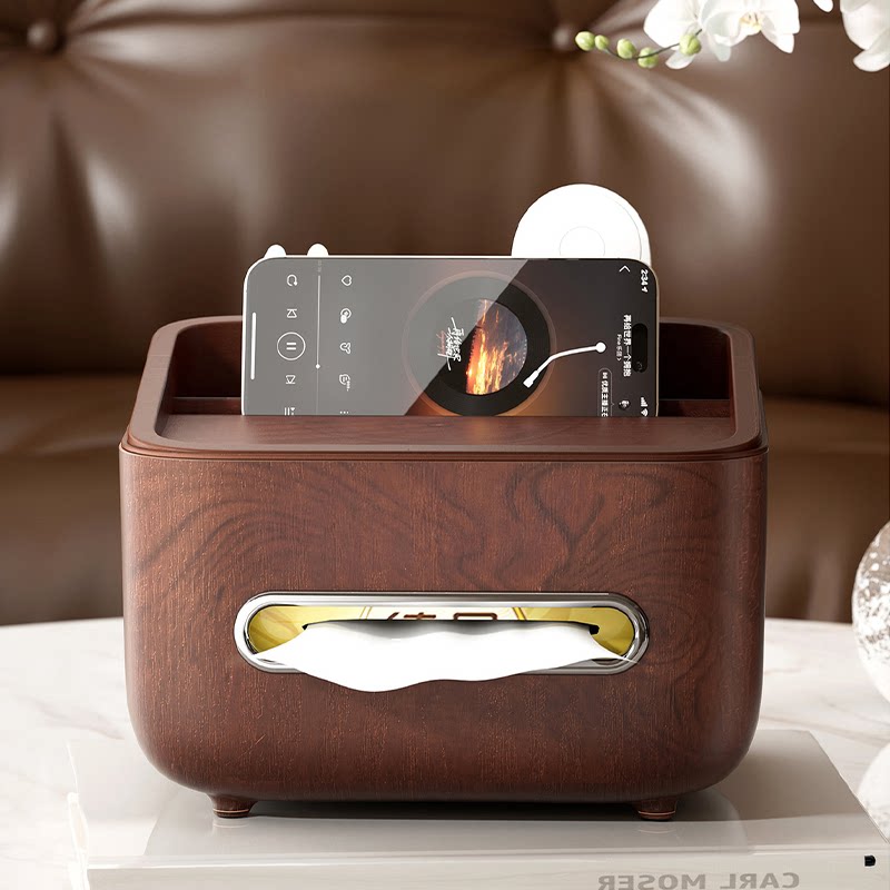 意大利胡桃木纸巾盒客厅轻奢高档抽纸遥控收纳盒中古风家多功能V