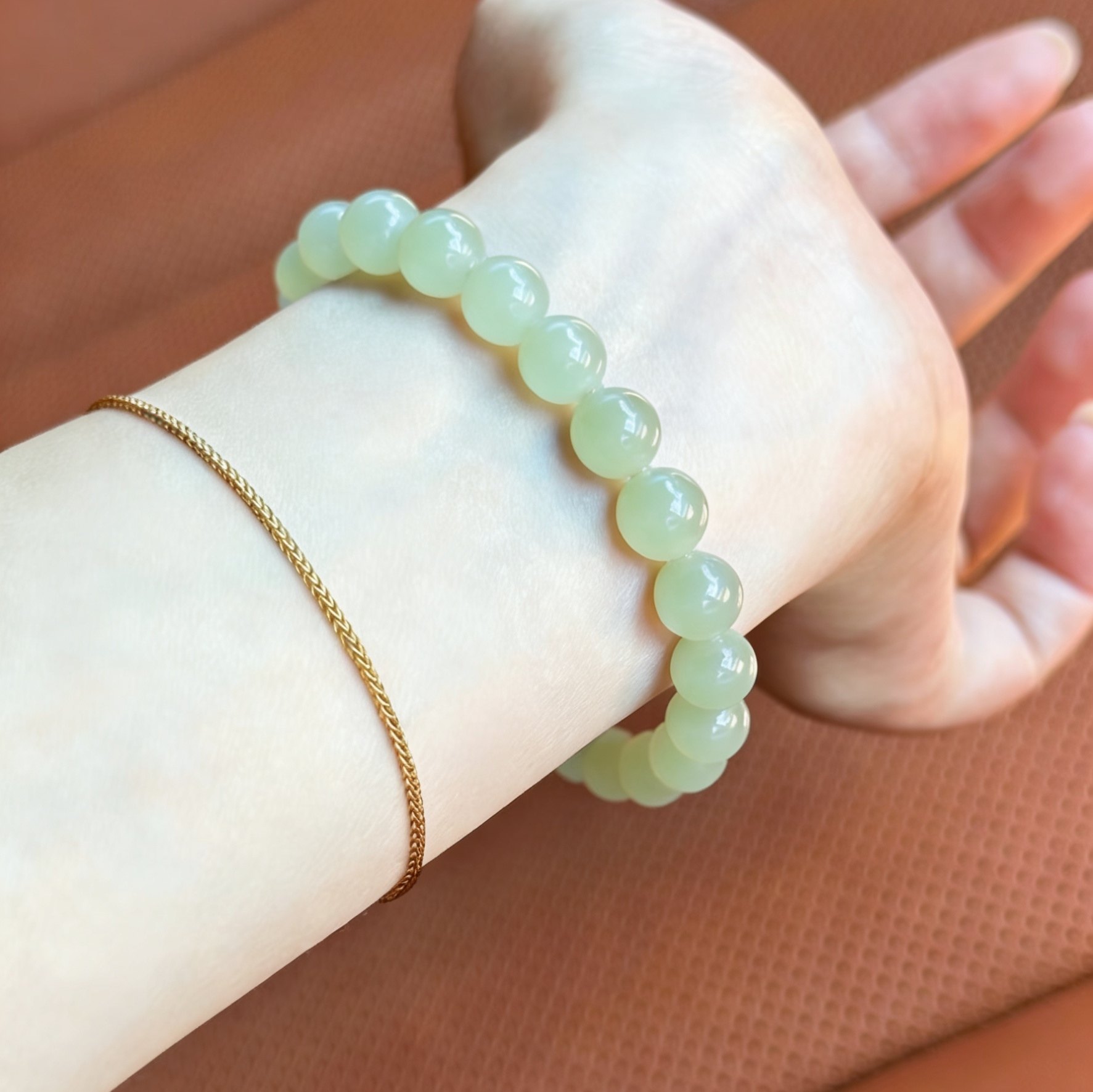 天然和田玉青海料手串女款冰晴水转运素圈轻奢高级送节日生日礼物