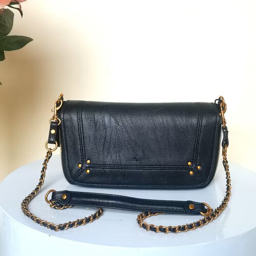 法式BB黑色柳钉翻盖链条小方包