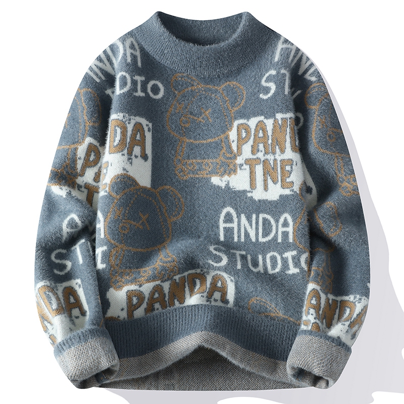 青少年秋冬季水貂绒毛衣男孩学生装加厚羊毛衫上衣大童打底针织衫