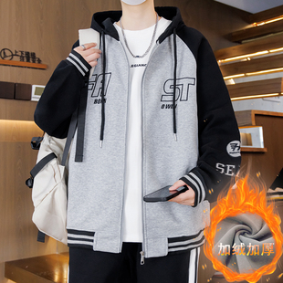 秋冬季青少年外套男孩13初中学生加绒上衣15岁大童棒球服运动夹克