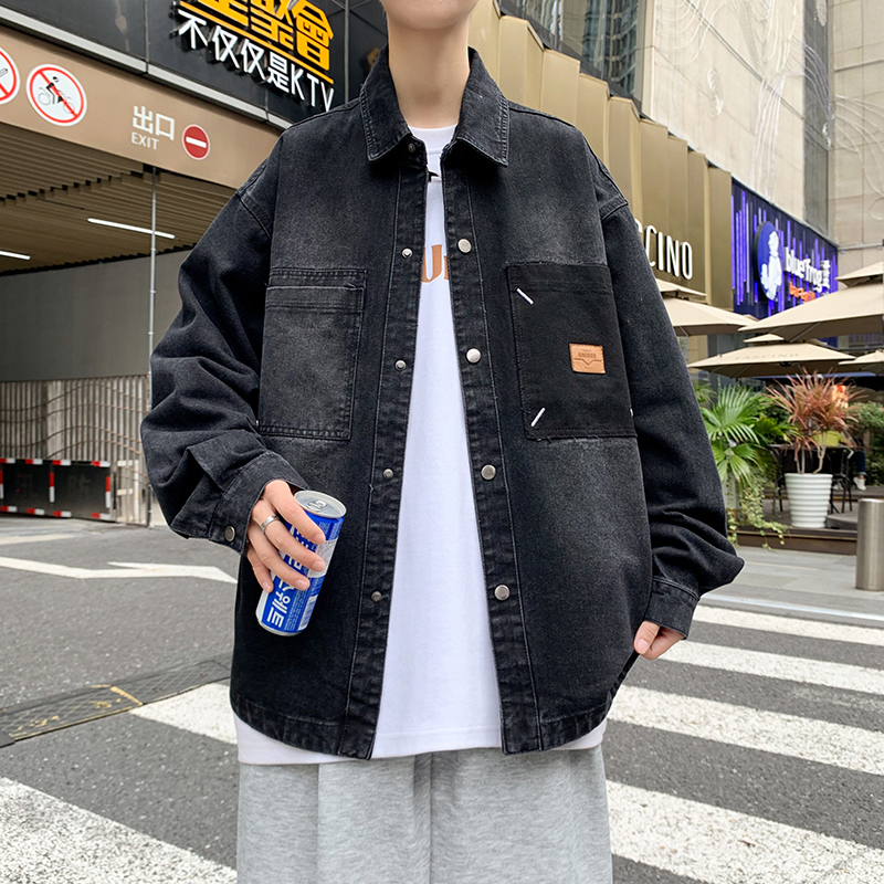 春秋季牛仔外套男孩初中高中学生衬衫领夹克青少年大童纯棉上衣服