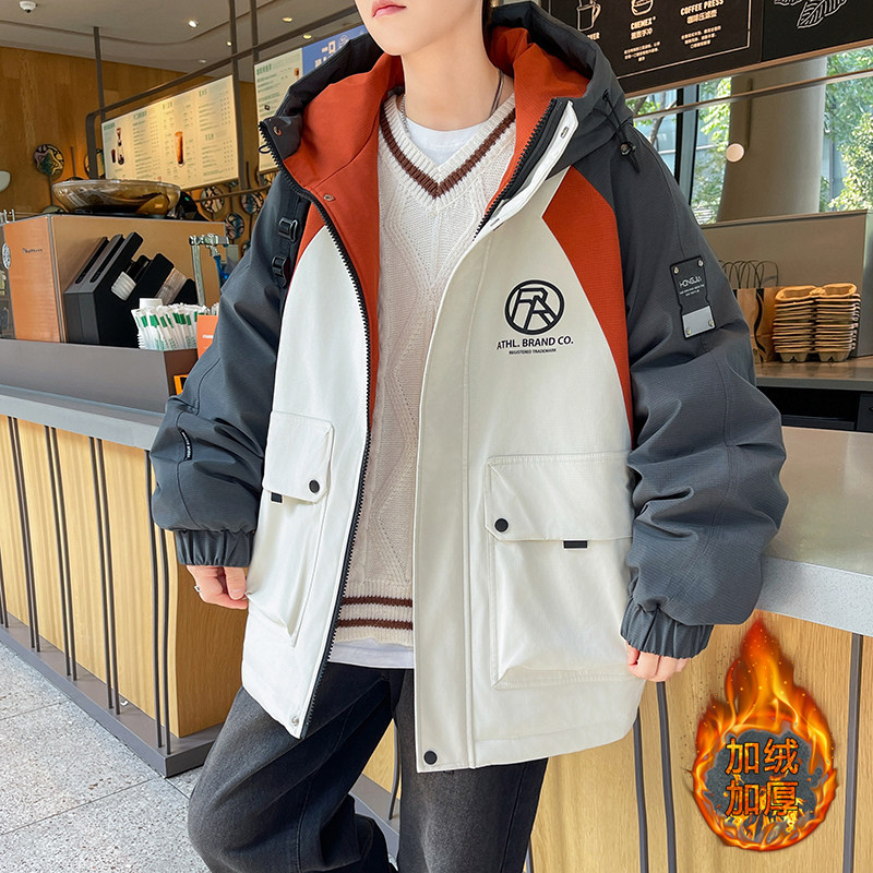 秋冬装加绒加厚外套男青少年棉衣帅气初中学生大童冲锋衣休闲夹克