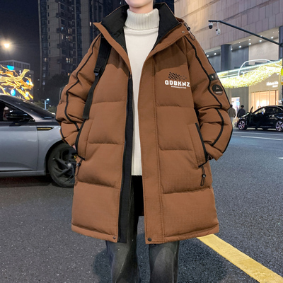 冬季中长款羽绒棉服男孩学生装棉衣外套青少年大童宽松保暖棉袄厚