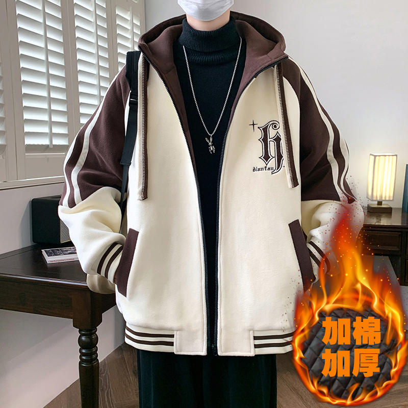 潮牌加棉加厚连帽休闲夹克外套