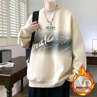 秋冬季卫衣12岁男孩青少年初中学生加绒加厚15大童半高领纯棉上衣