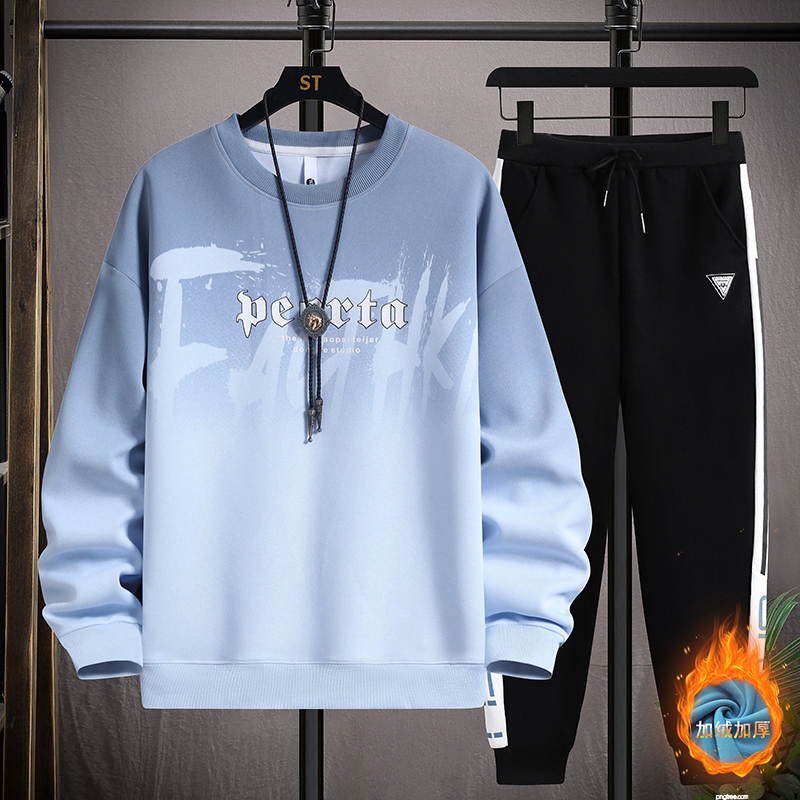 加绒加厚运动套装纯棉打底衫男孩