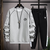 春秋季 潮 15岁青少年学生帅气卫衣16胖大童两件套装 长袖 t恤男孩12