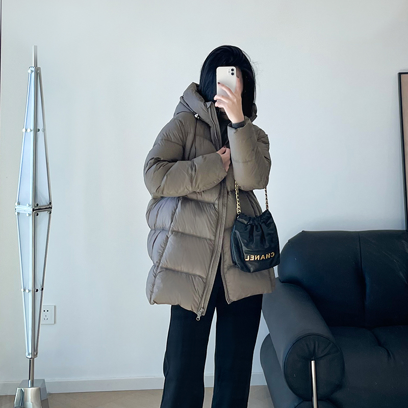 中长款连帽90白鸭绒填充