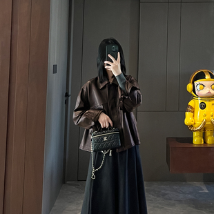 型 简约版 jin口头层绵羊皮翻领落肩质感皮衣外套 经典 酷飒有型