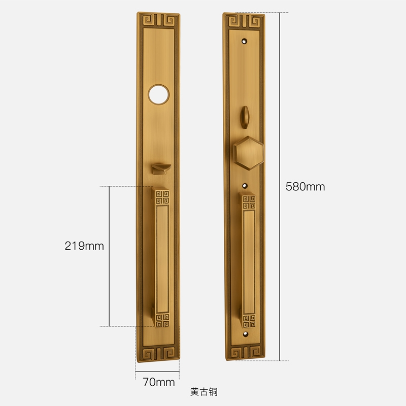新中式古铜色对开双开加长木门锁