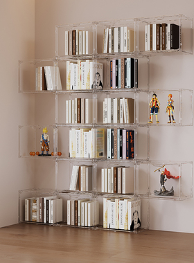 开门式书本收纳柜透明亚克力材质防尘防潮桌面书籍整理创意展示架