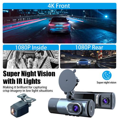 4K行车记录仪3摄像头高清夜视全景WIFI手机APP停车监控DASHCAM