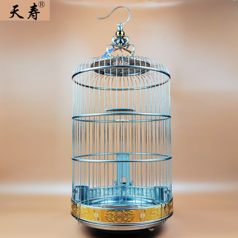 天寿不锈钢鸟笼百灵鸟笼子金属圆形大号加高大型豪华云雀鸟笼新款