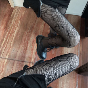 Kitty辣妹y2k原宿凯蒂猫黑丝渔网袜女jk袜套薄款 镂空黑色丝袜 连裤