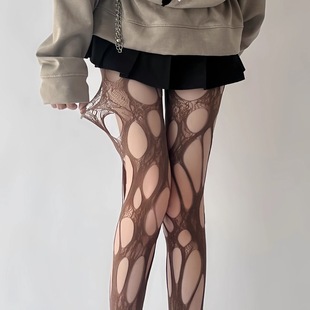 高弹复古花纹朋克辣妹连裤 网红渔网袜大码 袜 春夏新品 破洞丝袜个性