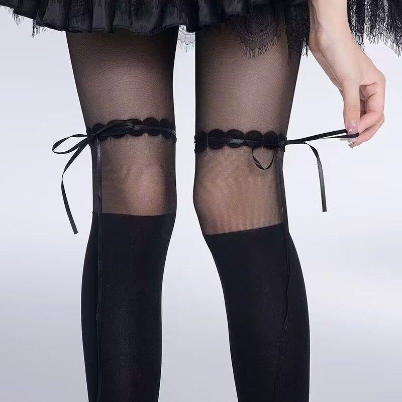 纯欲风Lolita拼接黑色丝袜女百搭显瘦绑带蝴蝶结黑丝打底连裤袜,女士内衣/男士内衣/家居服,连裤袜/打底袜,淘宝优惠券,粉丝福利购,淘宝优惠卷