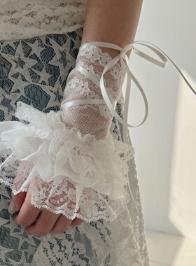 lolita洛丽塔芭蕾风蕾丝绑带袖套女白色少女小众防晒亚文化手套