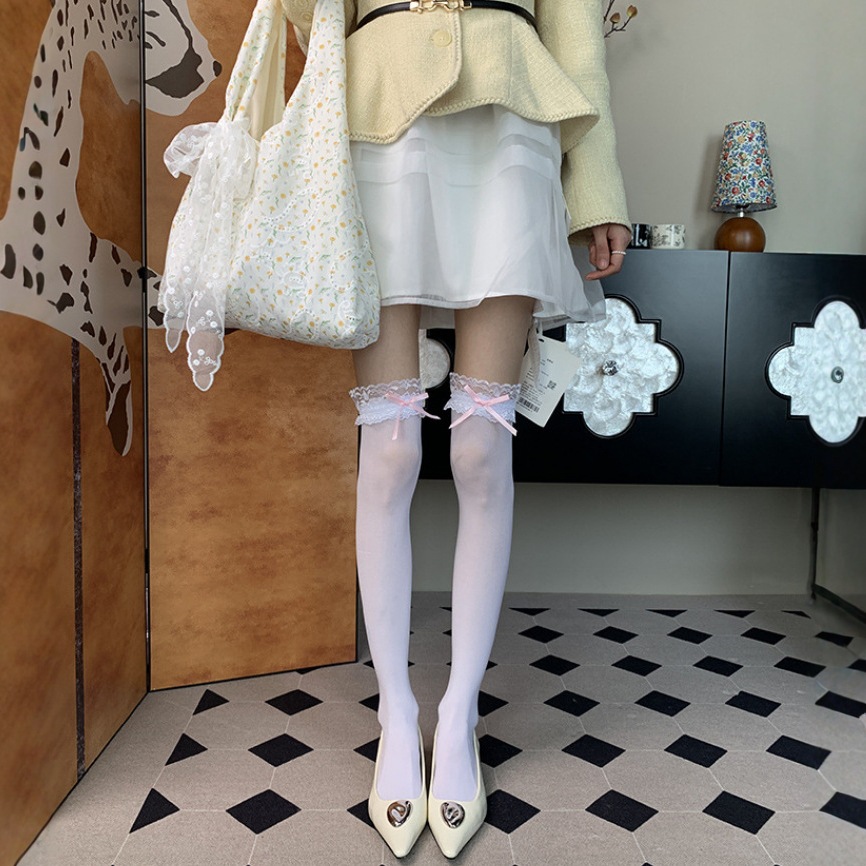 jk日系蕾丝边丝带蝴蝶结过膝袜