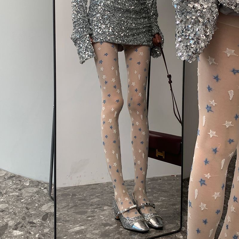 星星印花小众性感白丝袜