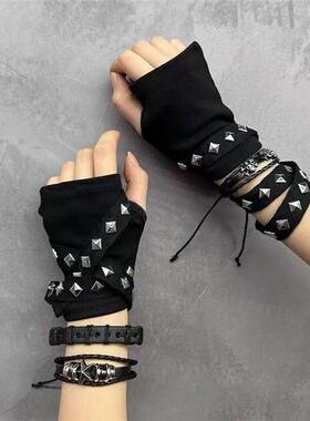 y2k亚文化朋克风金属扣半指手套二元次cos漫展超酷废土风防晒袖套