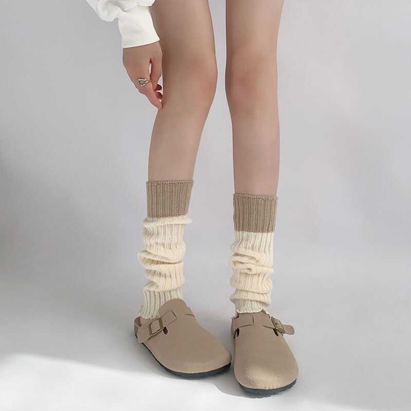 y2k针织袜套秋冬毛线撞色拼接腿套简约百搭堆堆袜保暖袜套小腿袜