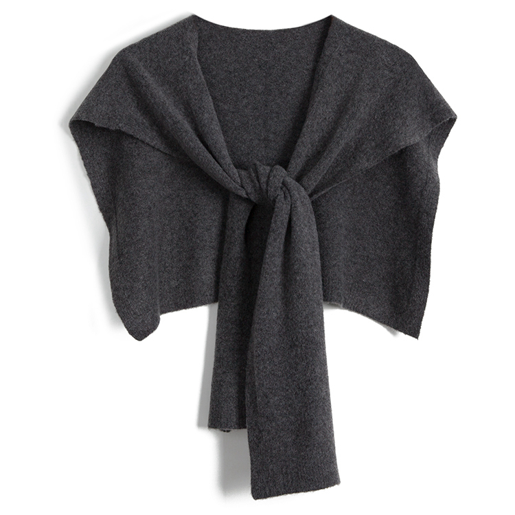 秋冬季新款2025年打结高腰针织搭肩春季夜雨云雾灰披肩女外搭上衣