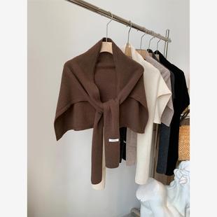 针织披肩女秋季新款咖色保暖护颈坎肩冬季围巾外搭女潮夏季空调服