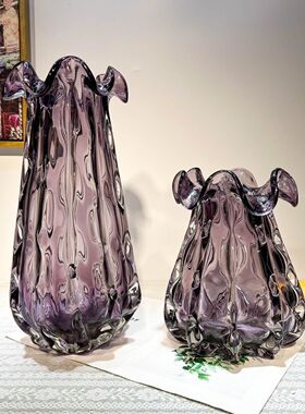 现代重工紫色琉璃钱袋子花瓶摆件家居客厅插花水培样板间艺术软装