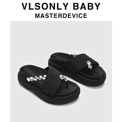 2025夏季新款时尚带钻厚底一字拖