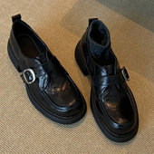 皮带扣乐福鞋 水洗牛皮 新款 中跟单鞋 真皮复古英伦风小皮鞋 女春季