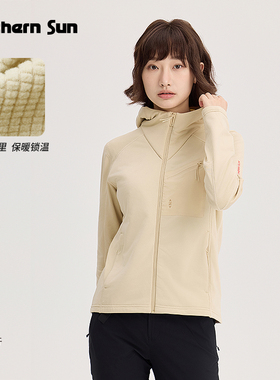 诺思山户外运动上衣女士春季连帽薄绒弹力休闲针织夹克5800