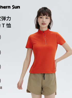 诺思山运动速干立领女短袖户外透气休闲立领T恤高弹半袖3652