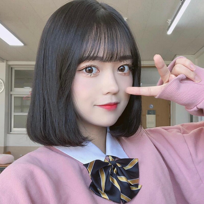 空气刘海假发女短卷发圆脸甜美网红女生短发逼真自然黑色梨花头套