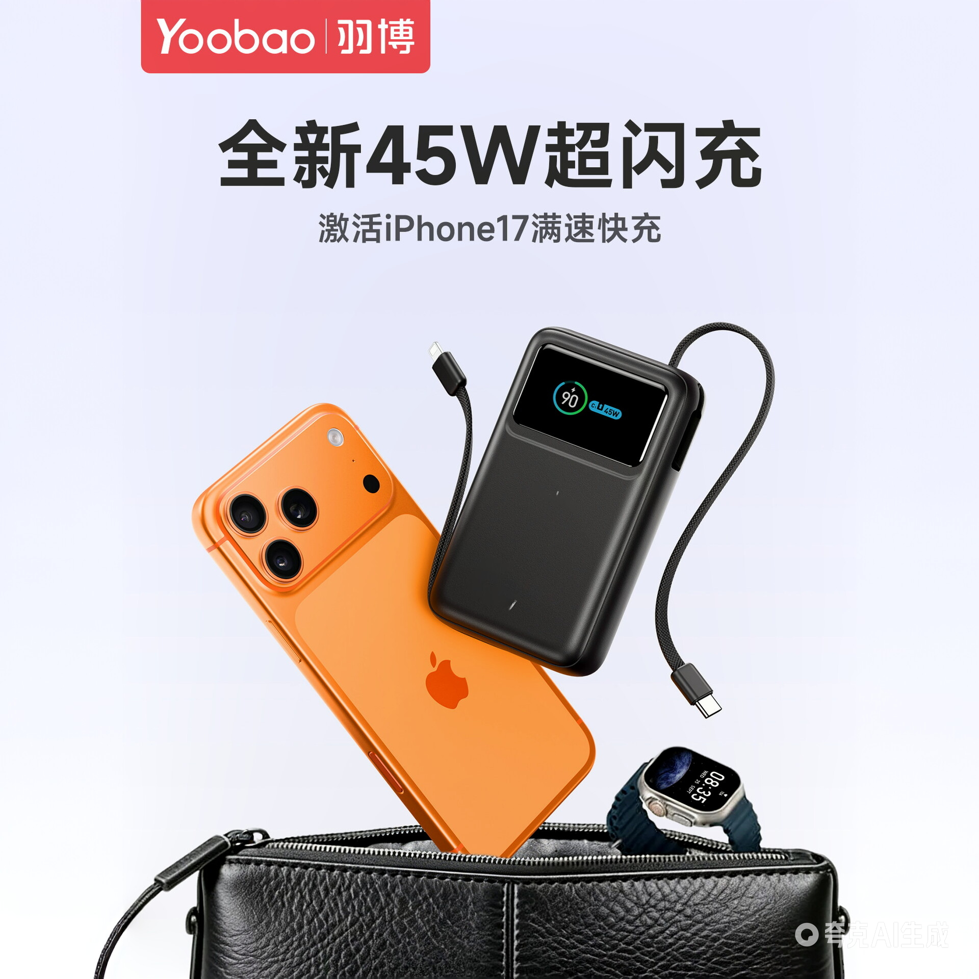 羽博自带线20000mAh45W充电宝