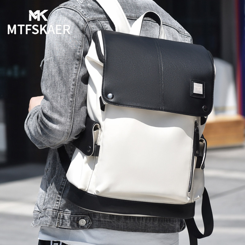 MTFSKAER真皮男款双肩包商务大容量男士17寸电脑背包出差旅行书包