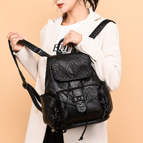 轻奢真皮双肩包女书包大容量