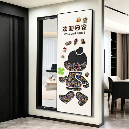 带磁吸隐形穿衣镜现代简约隐藏全身镜照片墙北欧关闭推拉暗藏式