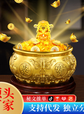 厂家批发纯黄铜聚宝盆八福双鱼财富家居财富办公室聚宝盆摆件饰品