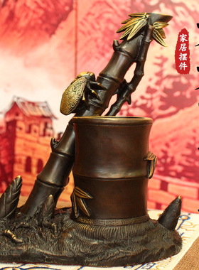 厂家现货铜步步高升笔筒 笔筒书房家居工艺品摆件 铜笔筒批发