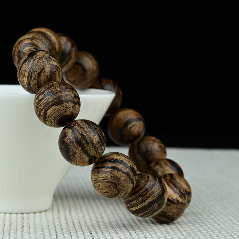 臻品 虎斑纹天然达拉干沉香手串14mm男款佛珠15颗念珠手链17.7克